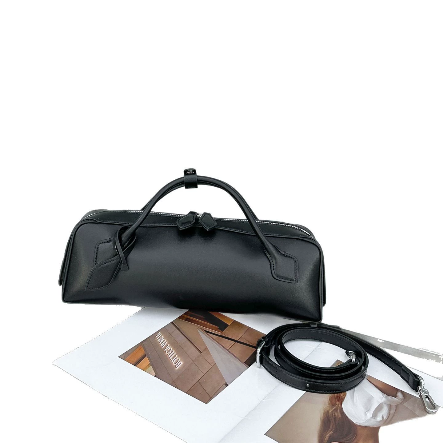 Retro fashionable leather bag, french style, internet celebrity, city style