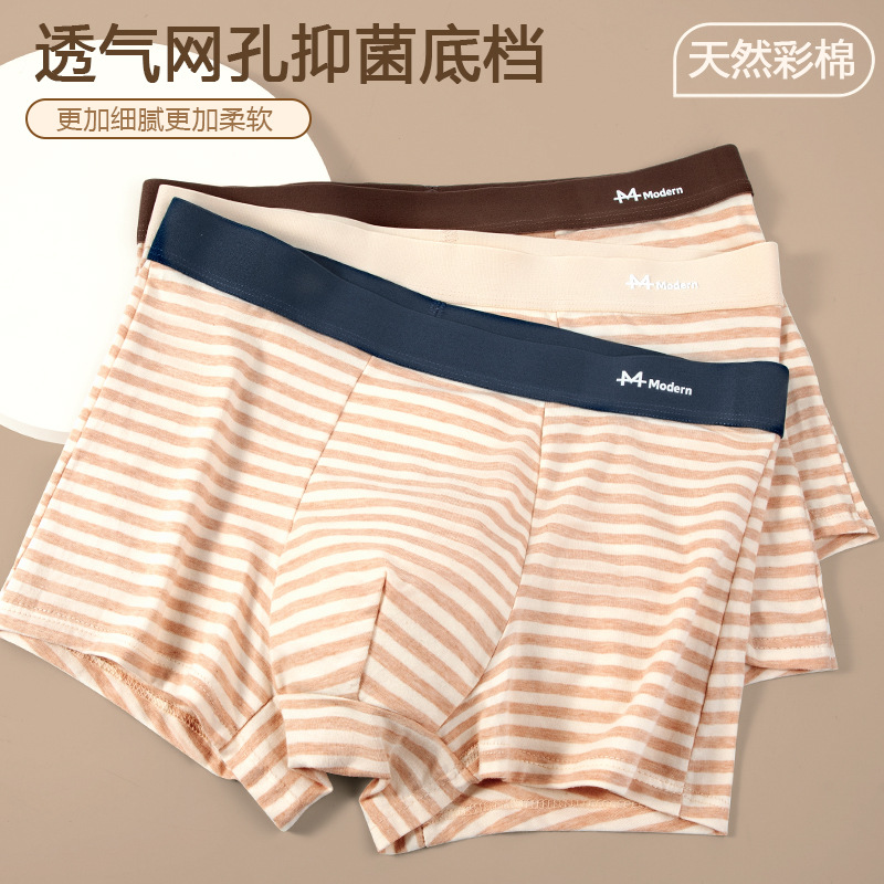 Ropa interior de hombre de algodón de color natural, pantalones cuadrangulares a rayas, entrepierna interior antibacteriana, ropa interior de algodón puro para niños, pantalones cortos para jóvenes estudiantes, cabeza