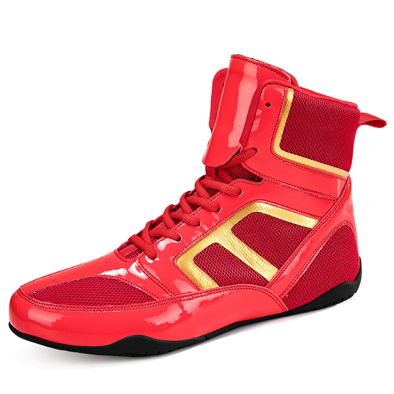 Cross-Border Large Size 45 46 47 Couples Same Style Boxing Shoes for Men and Women Red Boxing Competition Mid-Top Professional Sports
