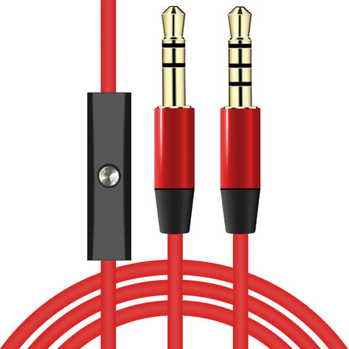 3.5红色音频线 带麦音频线 带咪线控手机音响AUX耳机车载对录线