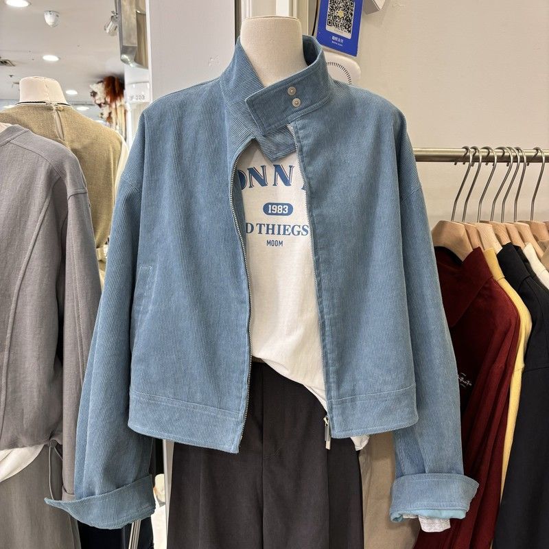 Chinese Style Collar Jacket Corduroy Elegant Jacket Women's 2024 Autumn New Simple Spring and Autumn Casual Top