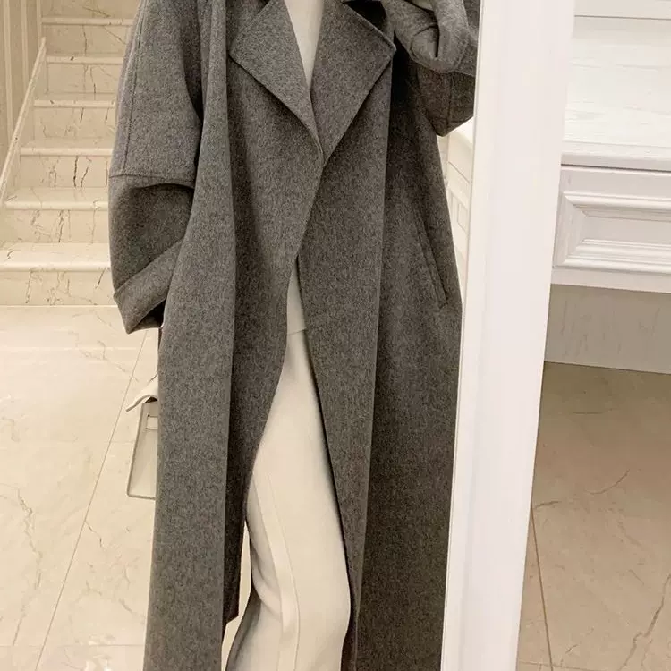 欧美跨境亚马逊红色呢子大衣女冬季新款宽松感气质中长款毛呢外套