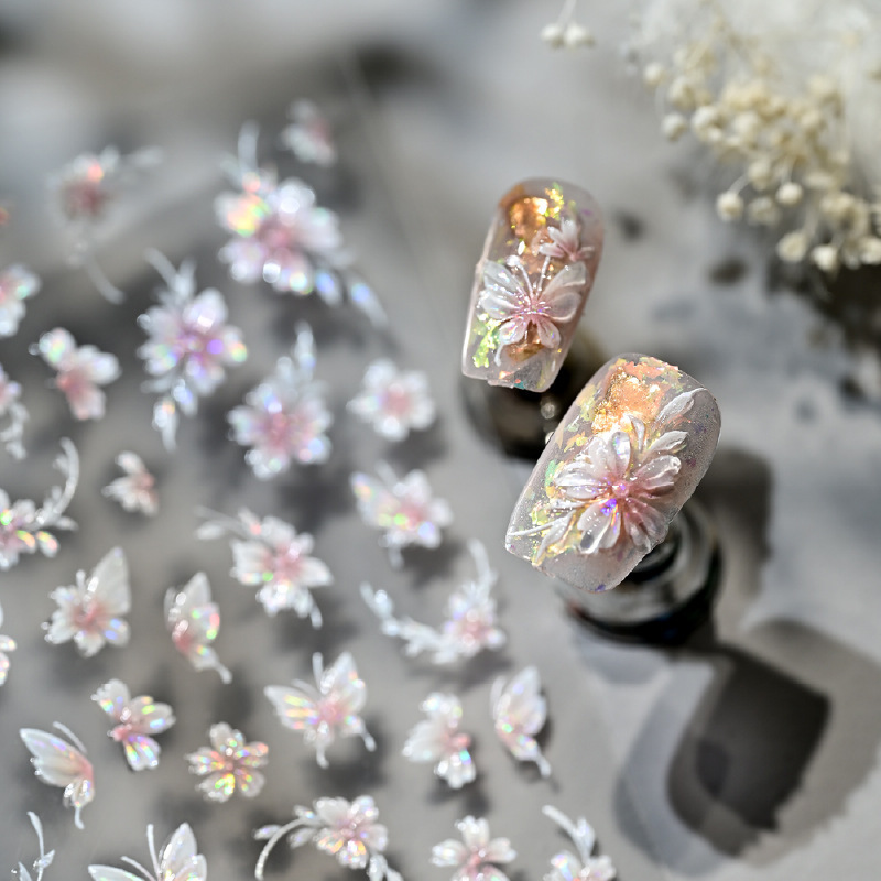 Internet Celebrant Frozen Butterfly Fairy Flower Nail Art Sticker New Embossed Camellia Three-dimensional Five-petal Flower Nail Jewelry