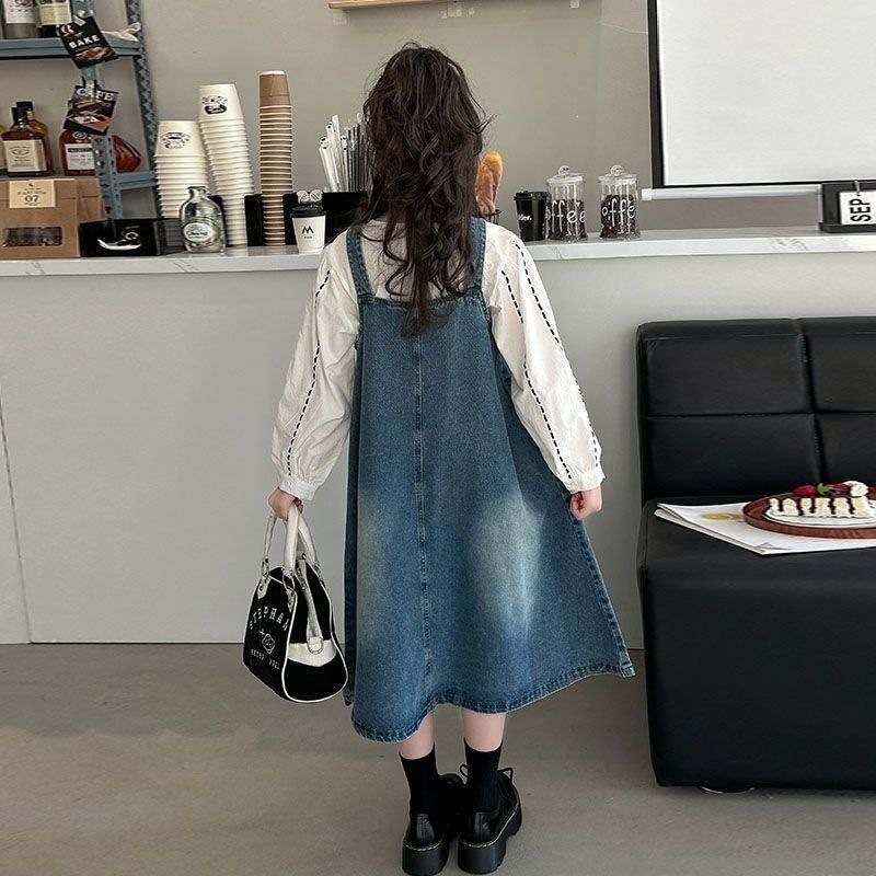 女童春装2026新款洋气时髦大童牛仔背带裙套装儿童春秋裙子两件套