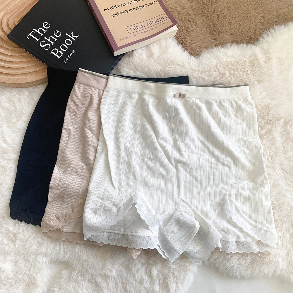 2023 New Comfortable and Soft Safety Pants for Women with Lace Edges, Anti-Slip, Mid-Thigh High-Elasticity, Non-Rolling Straight Leg Pants