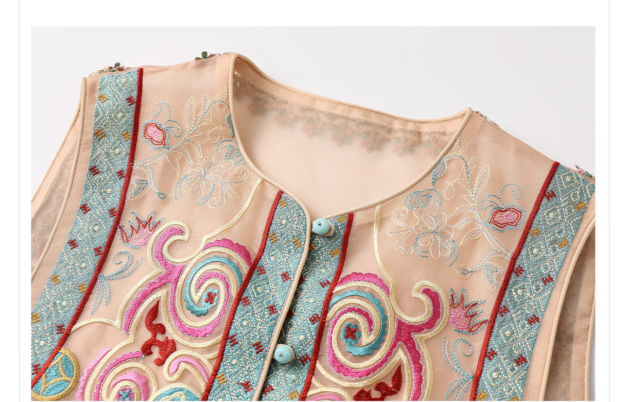 Áo vest cổ đứng phong cách retro Trung Hoa, thiết kế thêu, chất liệu tơ dâu tằm, mẫu ZX N4045 — Màu đen, Hồng mơ chi tiết 37