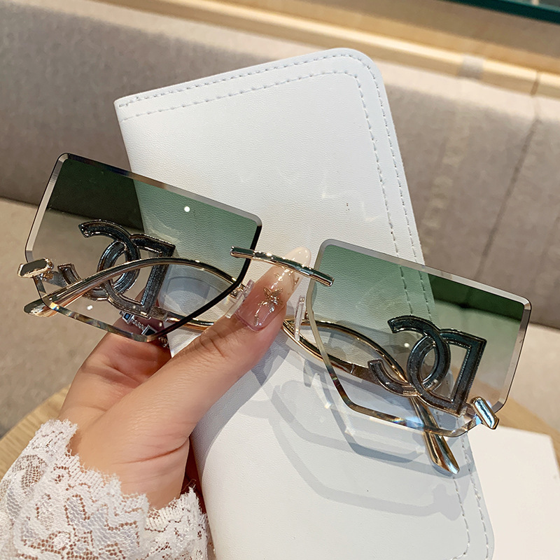女性用のハイエンドのフレームレスエッジカットサングラス、新しいスタイルのクロスボーダービッグブランド、ハイエンドのメタルサングラス、ファッション用のサンシェード|undefined
