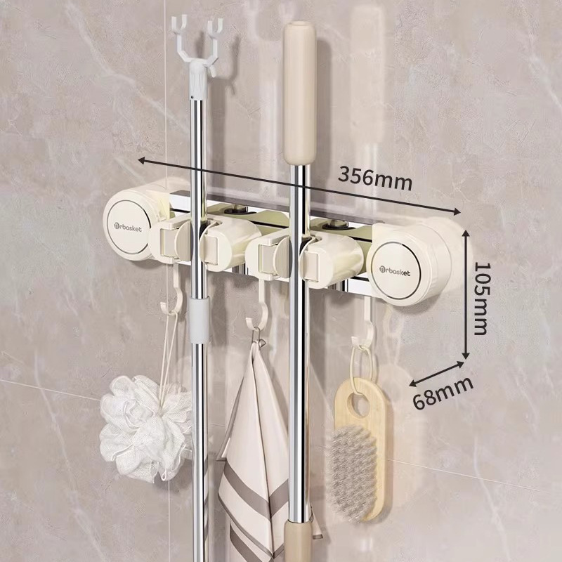 吸盤モップ壁掛けクリップ浴室パンチフリーモップクリップ掛けほうきモップフック固定ラック収納アーティファクト|undefined