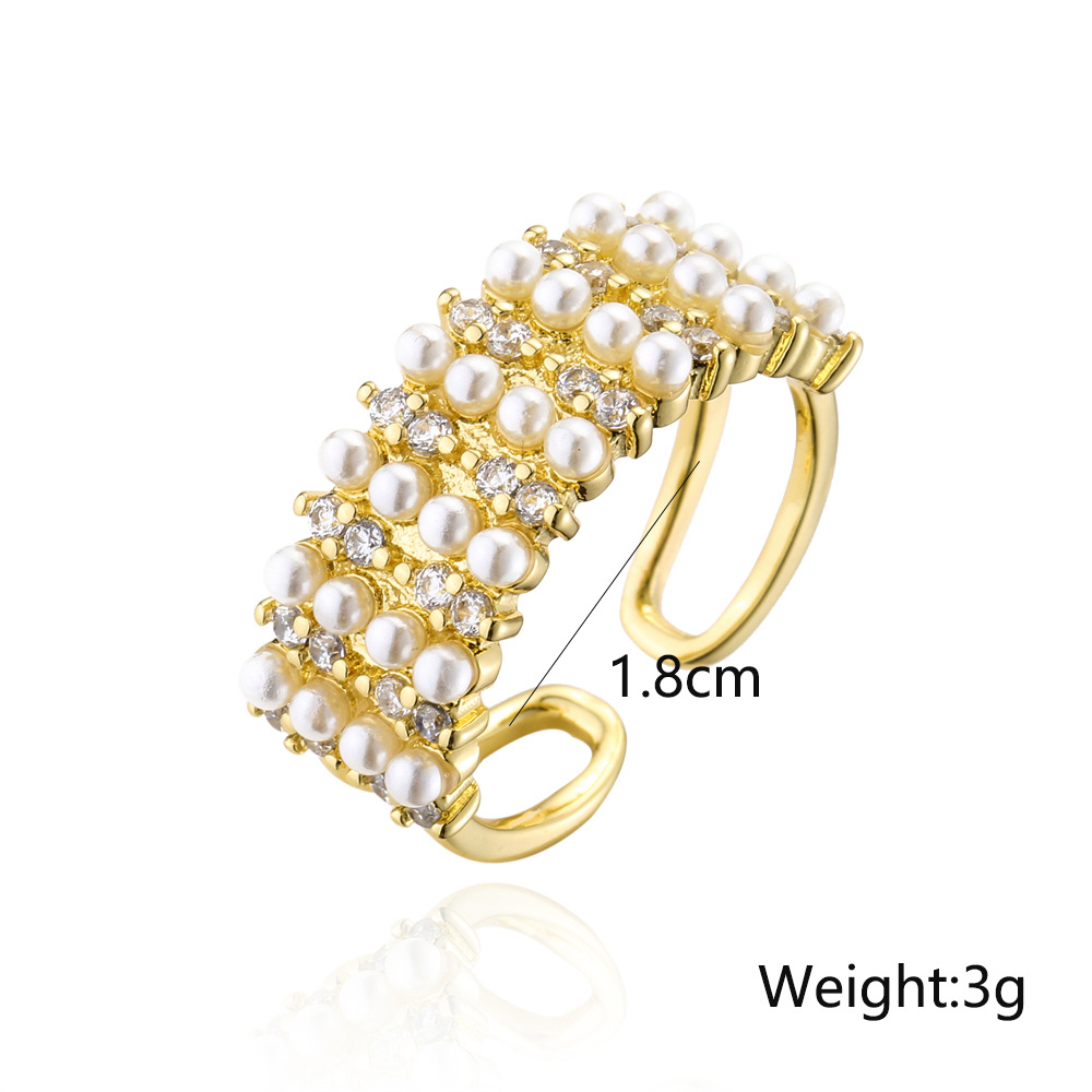 Copper Plated 18k Gold 4 Rows Millet Pearl Opening Design Adjustable Ring display picture 1