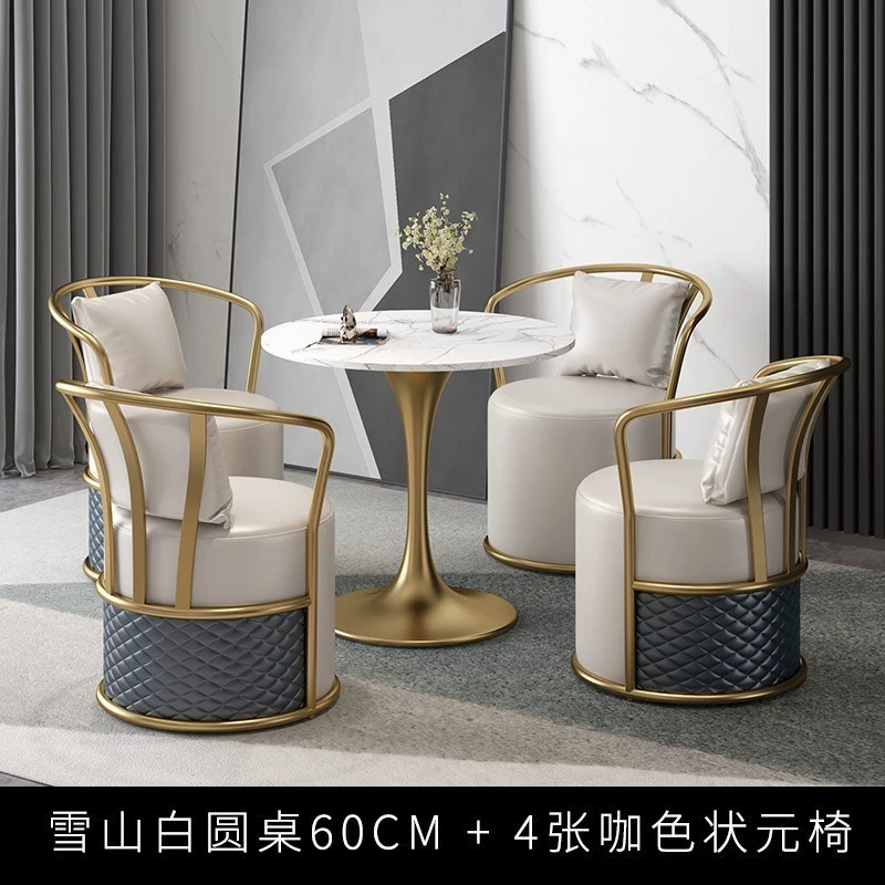 Round marble table and chair set, slate snow mountain white top, Ø60/70/80 × 75 cm, 3–4 seats