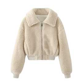 2025外贸跨境欧美女装新款人造皮草效果短款夹克外套  3662