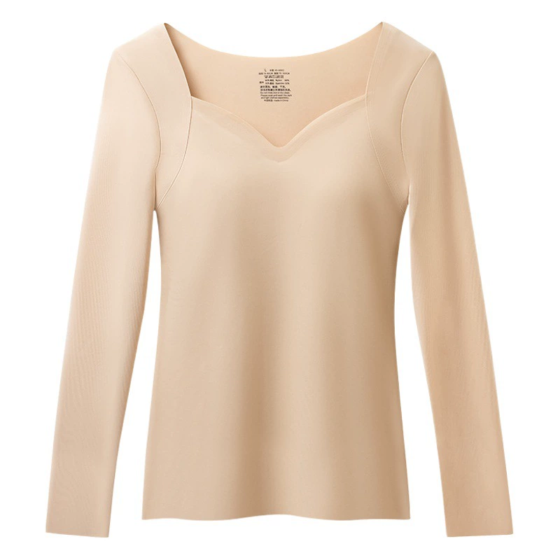 Осенне-зимняя бесшовная женская футболка с V-образным вырезом, улучшающая фигуру, с вкладышами для груди, новая базовая футболка «два в одном», облегающий топ с длинным рукавом для женщин.