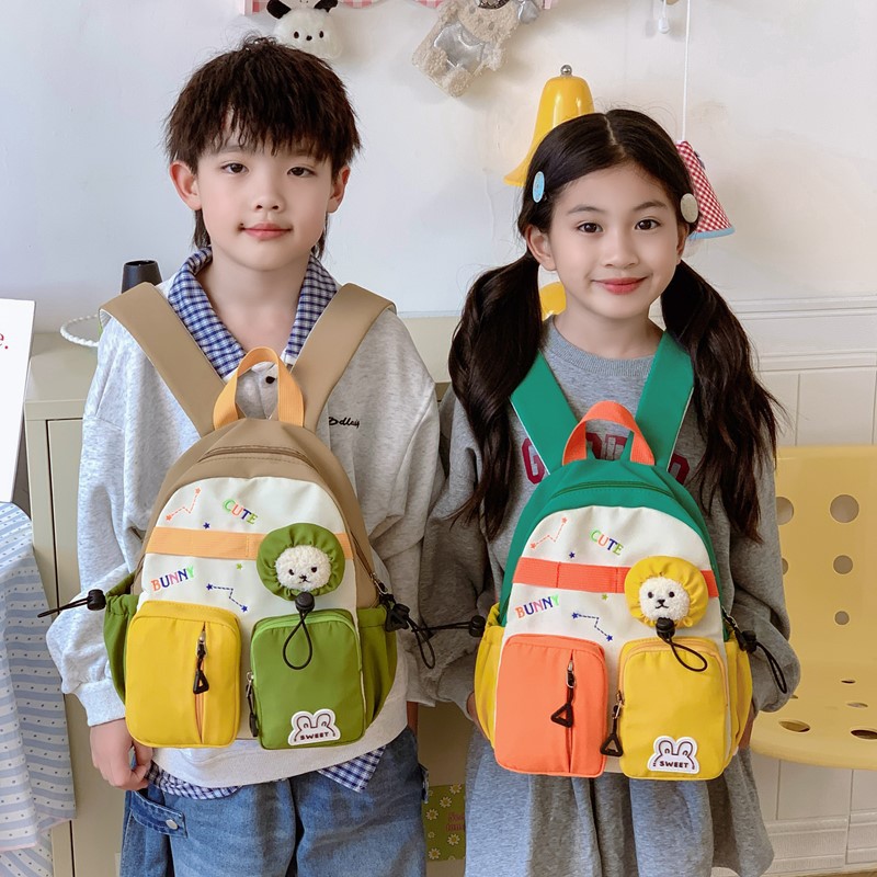 Mochila de estilo coreano para niños y niñas, color contrastante, mochila de dibujos animados, mochila de estudiantes de escuela primaria, mochila de niños de gran capacidad.