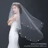 Свадебная вуаль Свадебная невеста Внешняя торговля Короткие кружевные цветочные чипсы плюс жемчужная вуаль Европейские и американские свадебные аксессуары