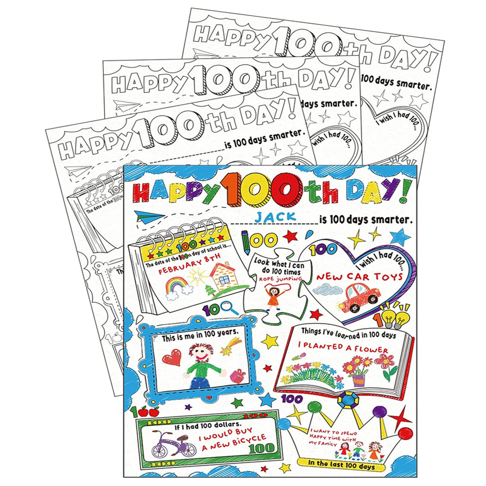 跨境热销快乐的100天涂色卡片有趣的学校聚会100天学校创意活动