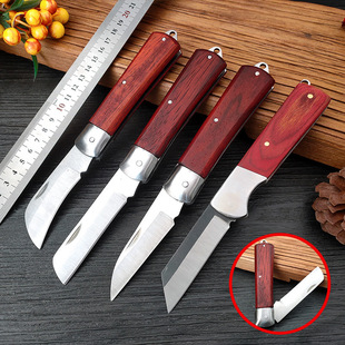 Stainless steel wooden handle pruning grafting knife garden fruit tree cutting tool outdoor folding portable fruit knife
