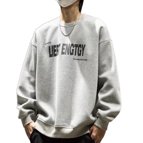 Men's Fall/Winter Loose Ins Trendy Letter Print Casual Japanese Style Long-Sleeve T-Shirt Trendy Round Neck Top