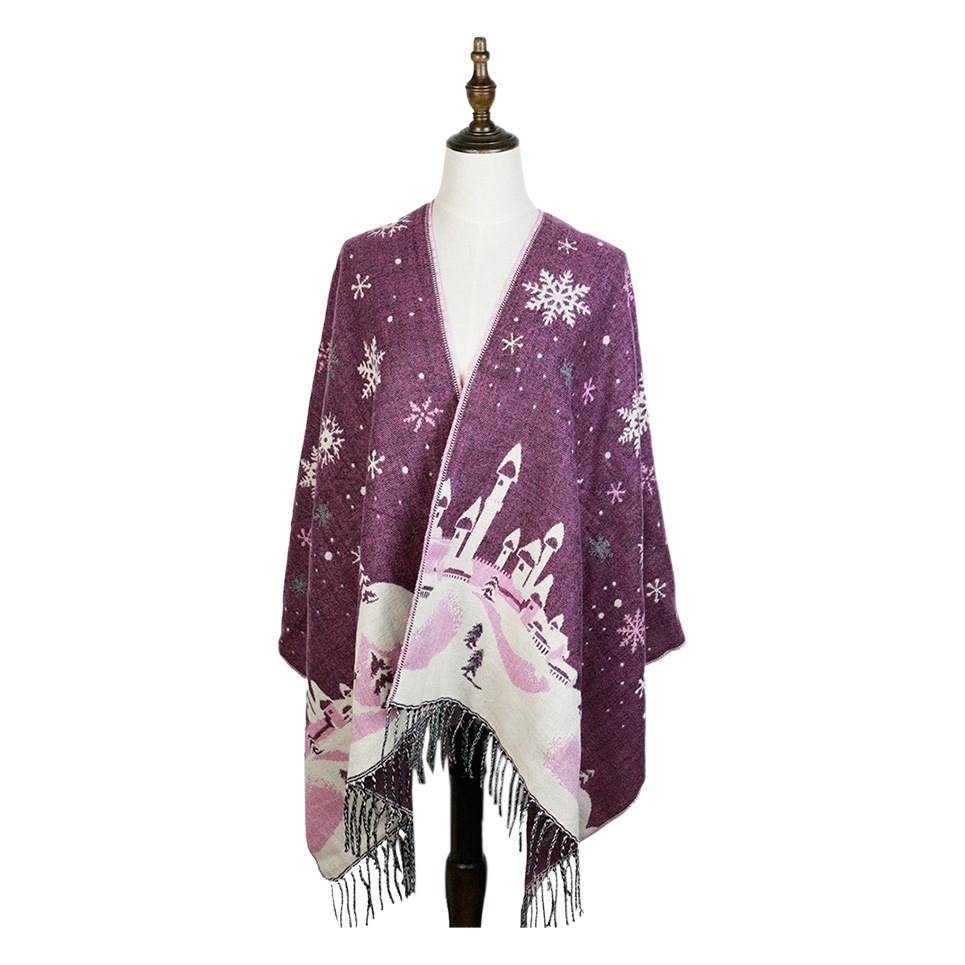 Cross-Border Couple's Decorative Thick Snowflake Scarf with a Christmas Red Shawl Factory Direct Sale