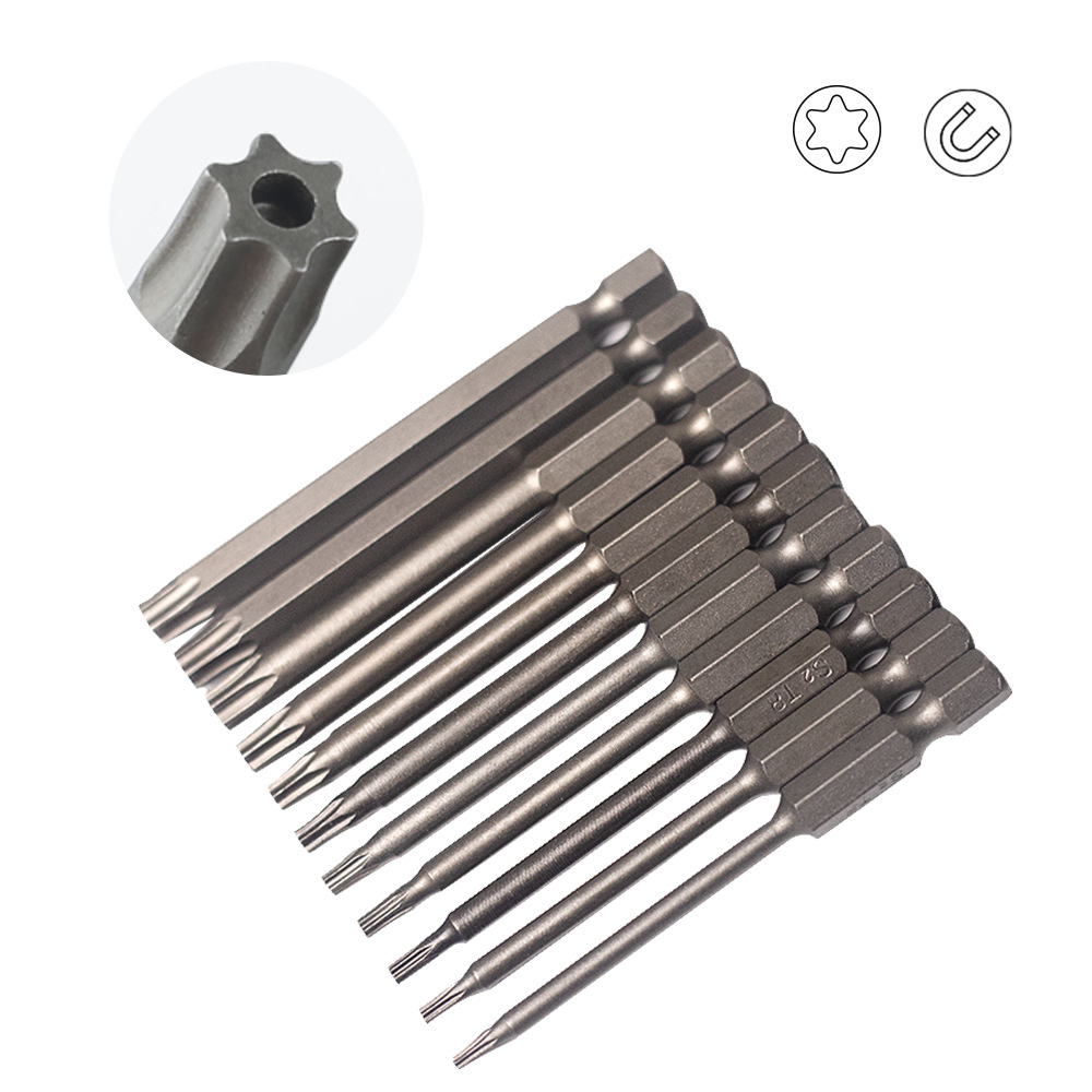 1/4六角柄空心梅花加长S2批头六角柄螺丝刀头改锥套装50-75-100mm