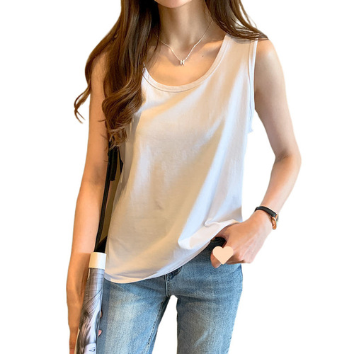 Summer Loose White Sleeveless Underwear Old Man Shirt Top Women's Small Strap Hot Girl V-neck Vest T-shirt Outer Wear Inner Wear 