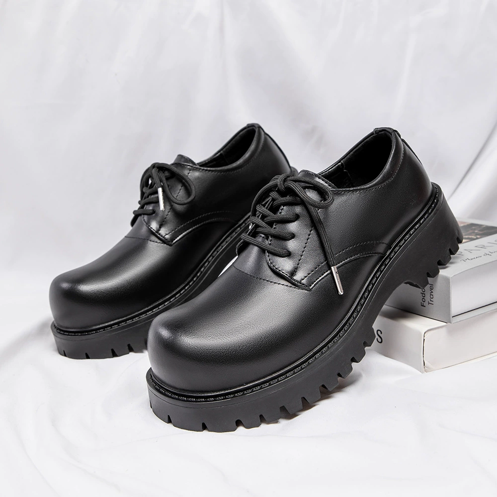 Большая голова кожаные туфли мужские толстые подошвы британский высокий смысл повседневный нишевый черный cleanfit дерби обувь мужские 81026-1