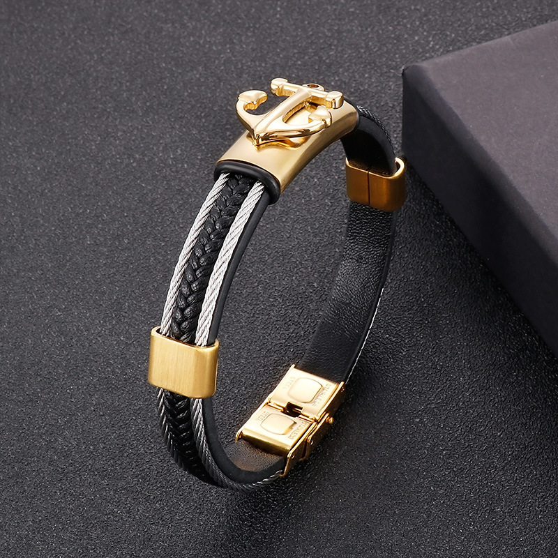 33g Weight Fashion Anchor Titanium Steel Men'S Bangle Men Cord & Leather Bracelets