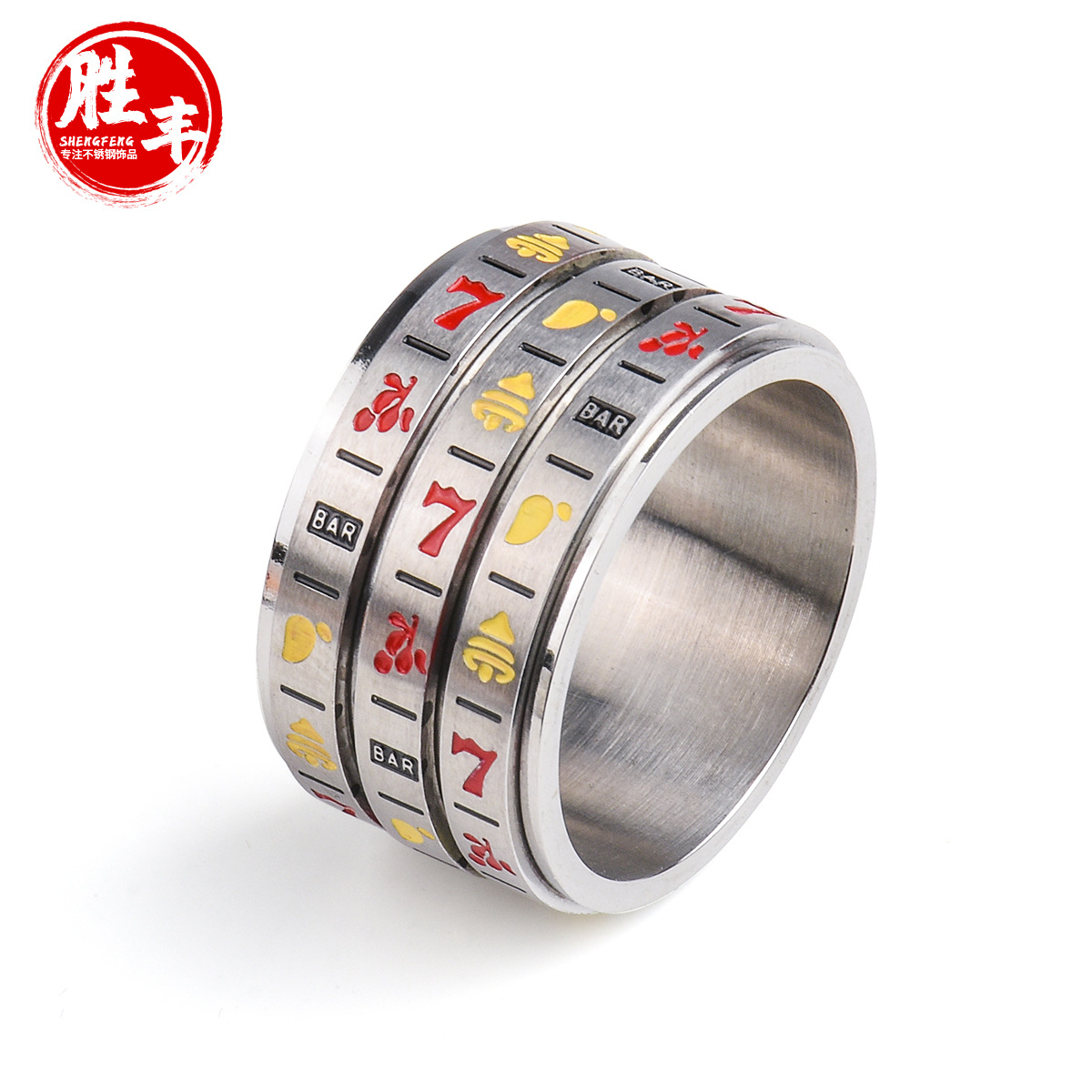 Factory direct fruit slot machine rotatable titanium steel ring fun game personality stainless steel ring ring