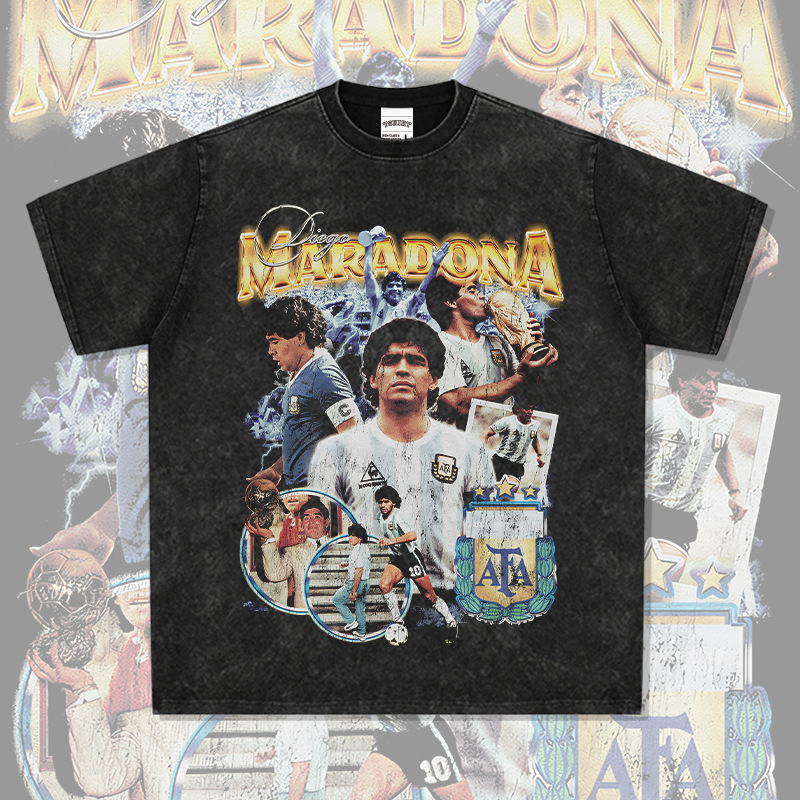 Cross-Border Football Diego Maradona Argentine Football King Printed Short-Sleeved T-Shirt Heavy Round Neck Hooded Sweatshirt