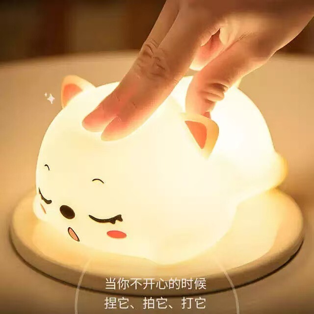 跨境爆款呼噜猫小夜灯拍拍灯卧室可充电硅胶台灯床头灯创意礼品灯|undefined