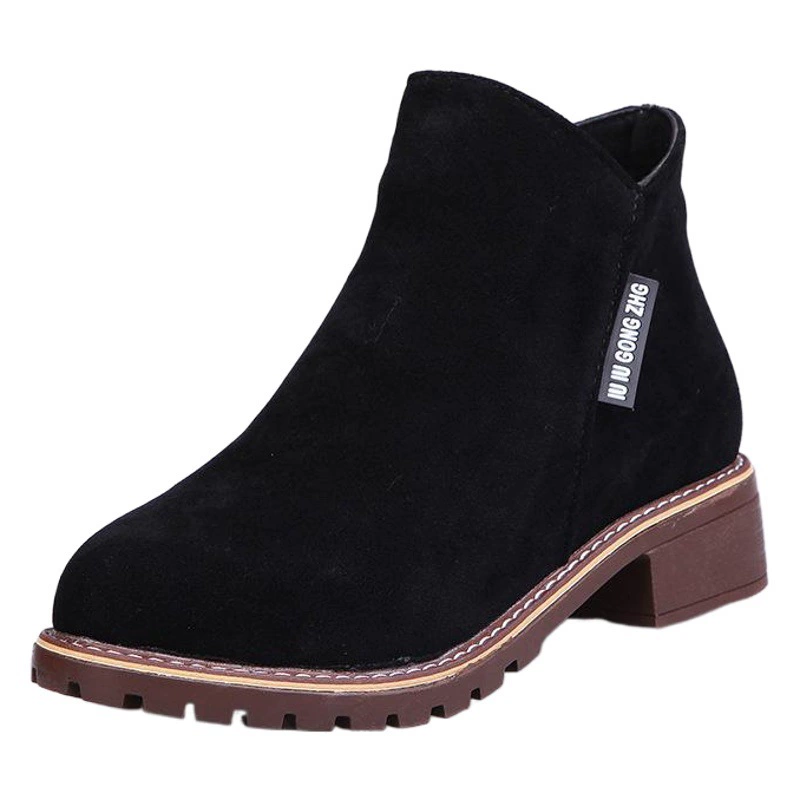 Новые короткие цилиндровые винтажные матовые ботильоны, женские ботинки Martin на плоской подошве на толстом каблуке с молнией сбоку, Женская обувь в британском стиле без коробки для волос