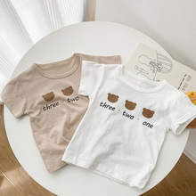 2022夏新款0-3歲男女寶寶可愛小熊短袖上衣嬰幼兒親膚柔軟洋氣T恤