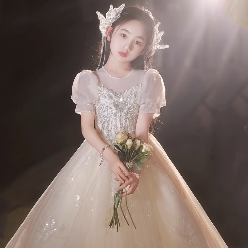 Girls' Host Dress 2026 Spring New Fashion Piano Performance Performance Dress for Middle School Students Evening Dress for Girls