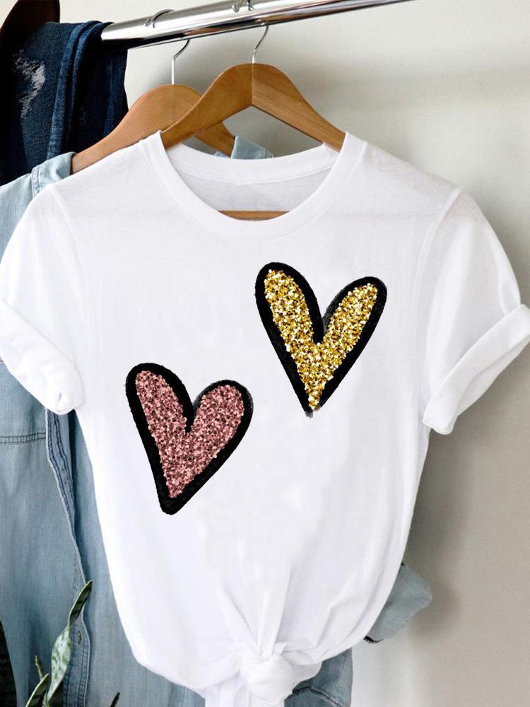 96g Weight Short Sleeve Sleeve Length Pullovers Placket Type Regular Sleeve Sleeve Type Wholesale Women'S Casual Heart Shape Flower Short Sleeve Printing T-Shirts