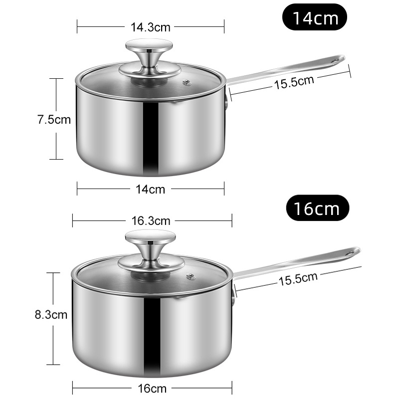 14cm 3층 강철 316 식품 보충 냄비 + 유리 뚜껑