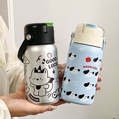 ダブルドリンク子供用コップ大容量316ステンレス保温カップかわいい3dプリントシリコンカップ