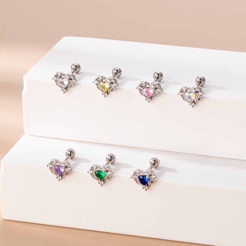 Heart Shape Pattern Women'S Gender 1 Piece 316L Stainless Steel Copper Zircon Ear Cartilage Rings & Studs Heart Shape Waterproof Non Tarnish Surgical Steel Women'S