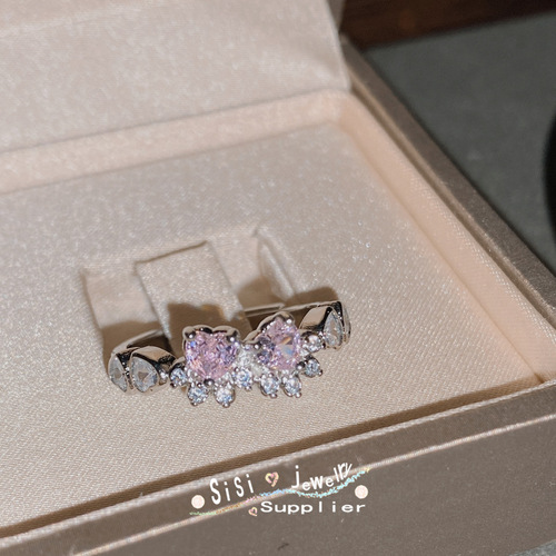 SIsi original pink cat claw heart-shaped ring, 18k plated, micro-set brilliant 3A zirconium diamond little princess gift ring