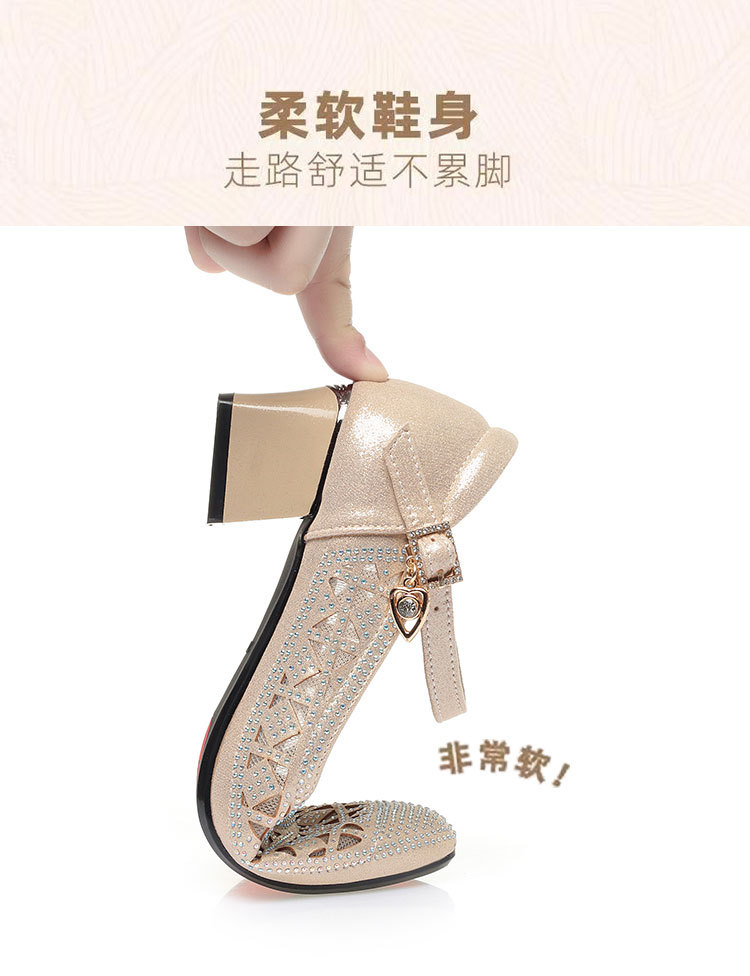 Sandal nữ lưới da thật gót 4.5 cm đế mềm dáng hở mũi — Vàng【Gót trung 4.5cm】 chi tiết 5
