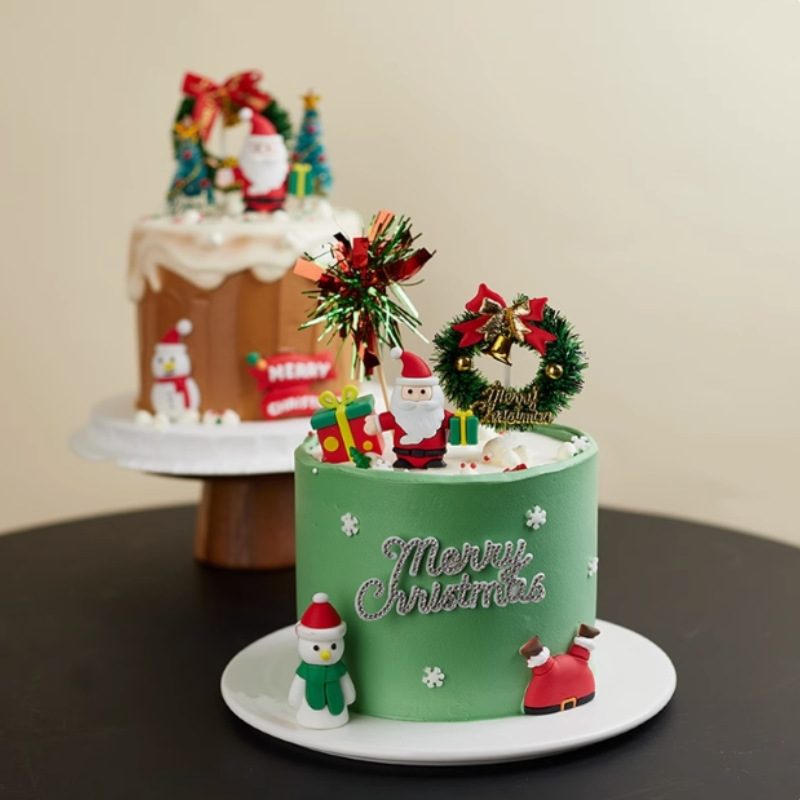 2024 pastel de Navidad decoración adornamiento pegamento suave regalo de Papá Noel anillo de paja adornamiento de seda de lluvia inserción de Navidad