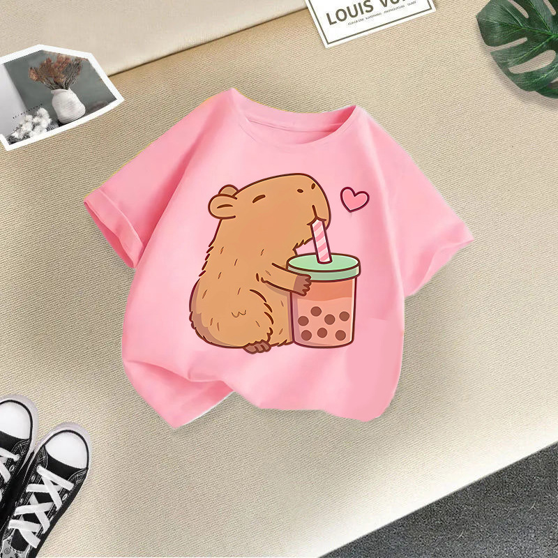 2025新型夏男女児童半袖アニメプリントtシャツ女子カジュアル上着国境を越えた子供服対外貿易ブーム