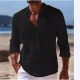 Men's Lazada Button Shirt Daily Long Sleeve Plain Laps Cross Border Spring and Summer Casual Cotton Linen Solid Color Shirt