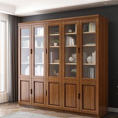 Solid wood oak bookcase with glass door three doors simple Chinese bookshelf storage student bookcase office file cabinet