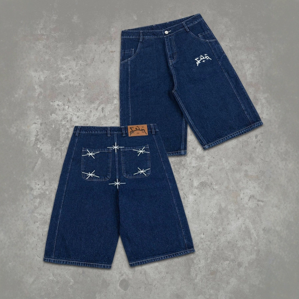 Europe and the United States cross-border 2025 new graphic embroidery y2k street fashion casual loose straight five-point Denim shorts