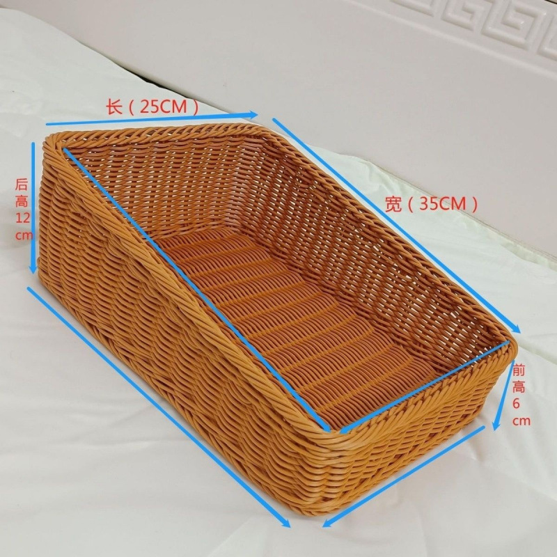 imitación de caña trenzada cesto de almacenamiento inclinado cesto de exhibición de plástico frutas de exhibición de verduras acabado trenzado cesto casero cuadrado inclinado