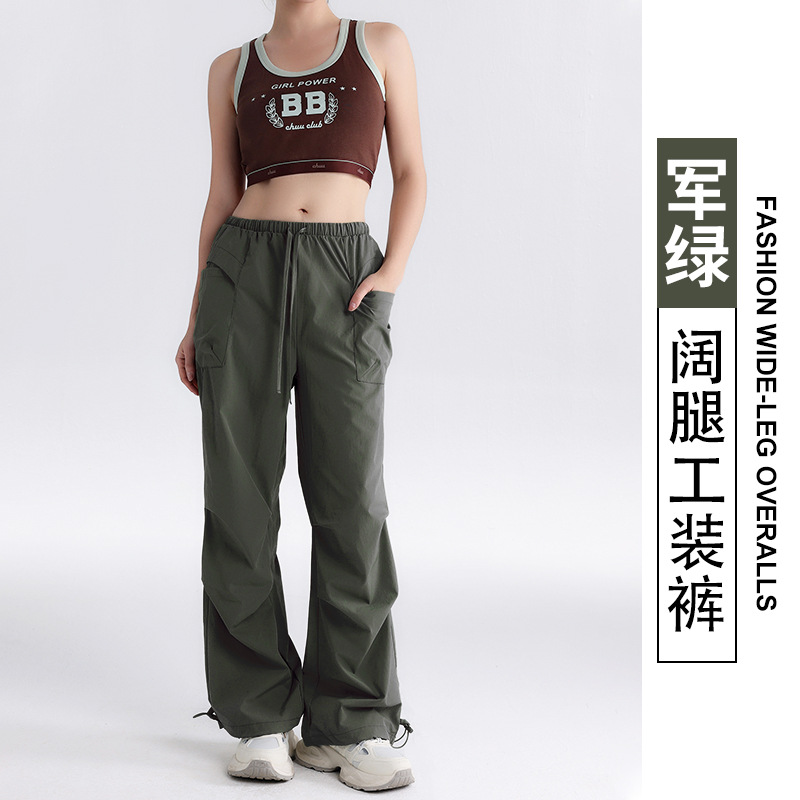 Nuevos monos con cordón americano, deportes al aire libre para mujer, correr, fitness, montañismo, pantalones casuales sueltos y delgados de secado rápido