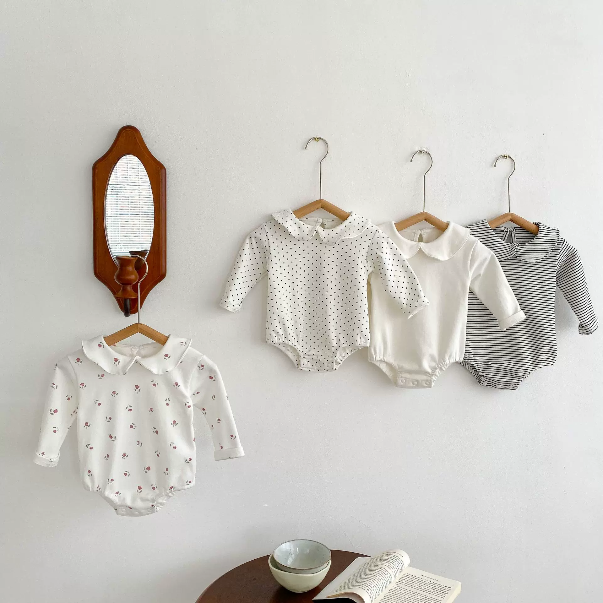 2025秋款婴幼儿童女宝宝娃娃领长袖三角哈衣连体衣爬服多色可选