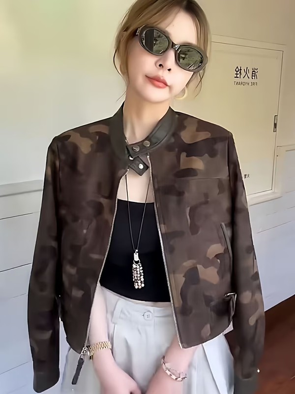 美拉德麂皮绒立领休闲夹克外套女秋季2025新款小个子长袖短款上衣|undefined