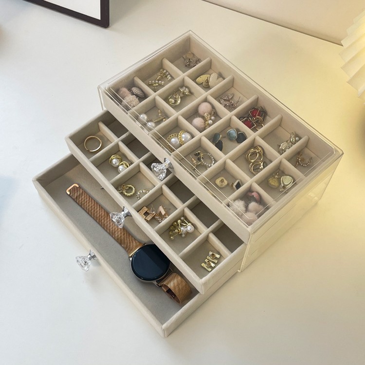 Caja de almacenamiento de joyas anti-oxidación pendientes collar franela acrílico de gama alta exquisita caja de joyería artefacto