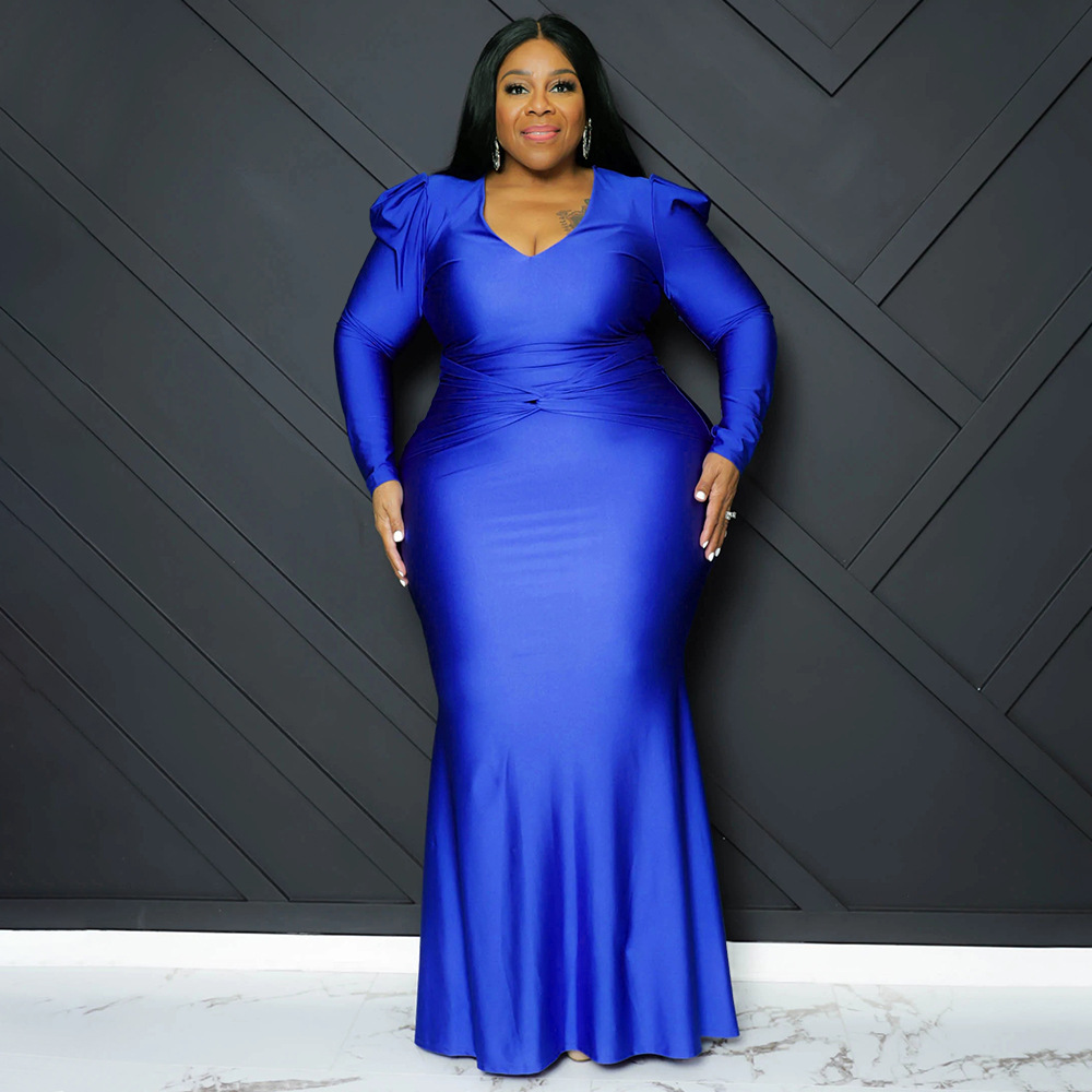 Plus Size Women Clothes Sexy Dress Nightclub V neck Formal Dress Solid  Color Maxi Dress Autumn Winter Long Sleeve | FondMart