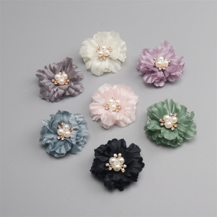 6cm Pearl Five Petal Handmade Flower Hair Accessories Hair Clip Accessories diy Hairpin Material Snow Yarn Camellia Accessories